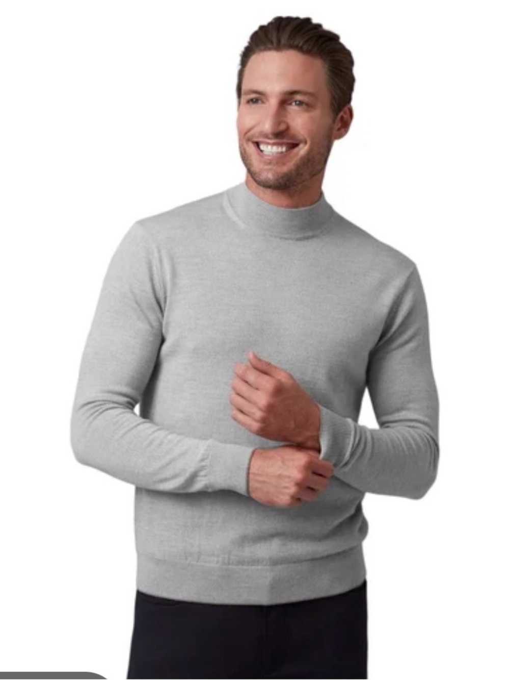Men's Extra Fine Merino Wool Mock Neck Sweater -Light Grey